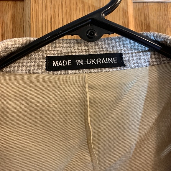 Vintage European Style 100% Silk Cream Hounds Tooth Blazer Sport Coat 42 Ukraine - Picture 6 of 9